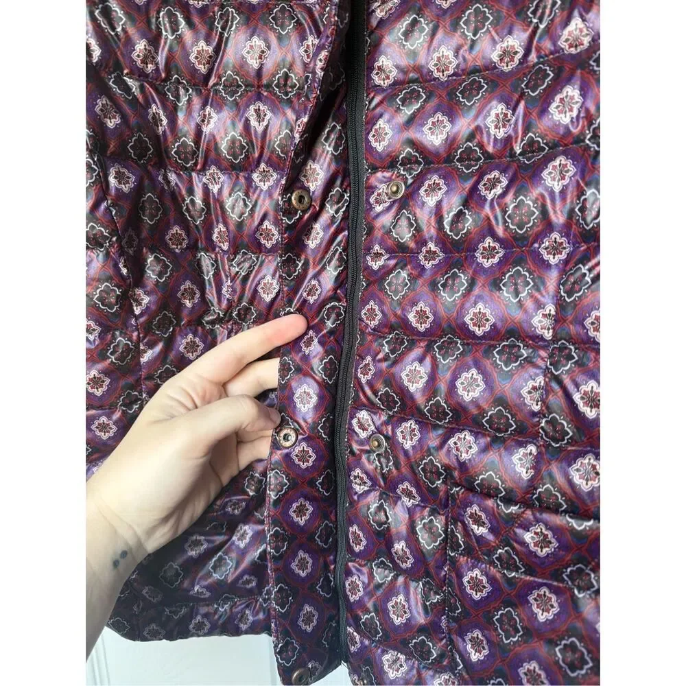 Lands' End Puffer Coat XS Women's Purple Floral Down Feathers Winter Snow Ski